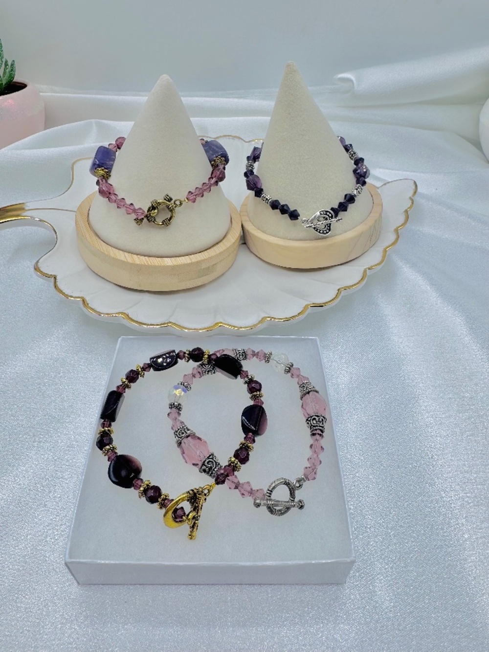 Beaded Bracelet Set Boho Toggle Clasp Stretch Jewelry Bundle